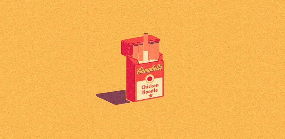 Cocktail de Marcas Ilustrado por Mike Stefanini: Maço de Tabaco com o Logótipo da Campbell's