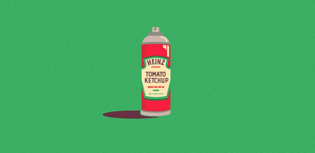 Cocktail de Marcas Ilustrado por Mike Stefanini: Lata de Spray com o Logótipo da Heinz