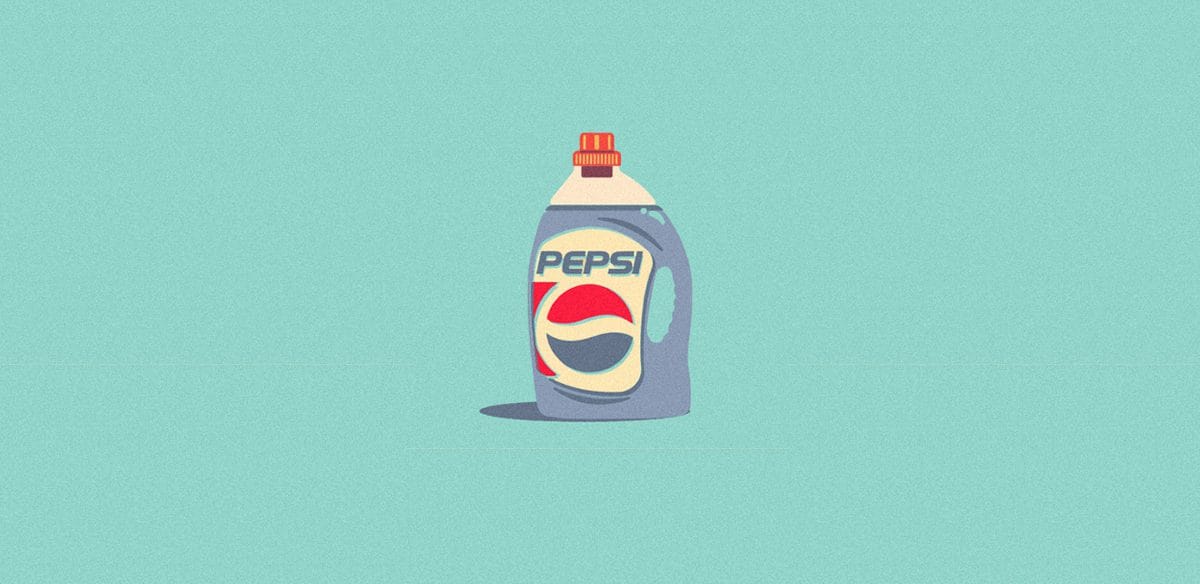 Cocktail de Marcas Ilustrado por Mike Stefanini: Embalagem de Detergente com o Logótipo da Pepsi